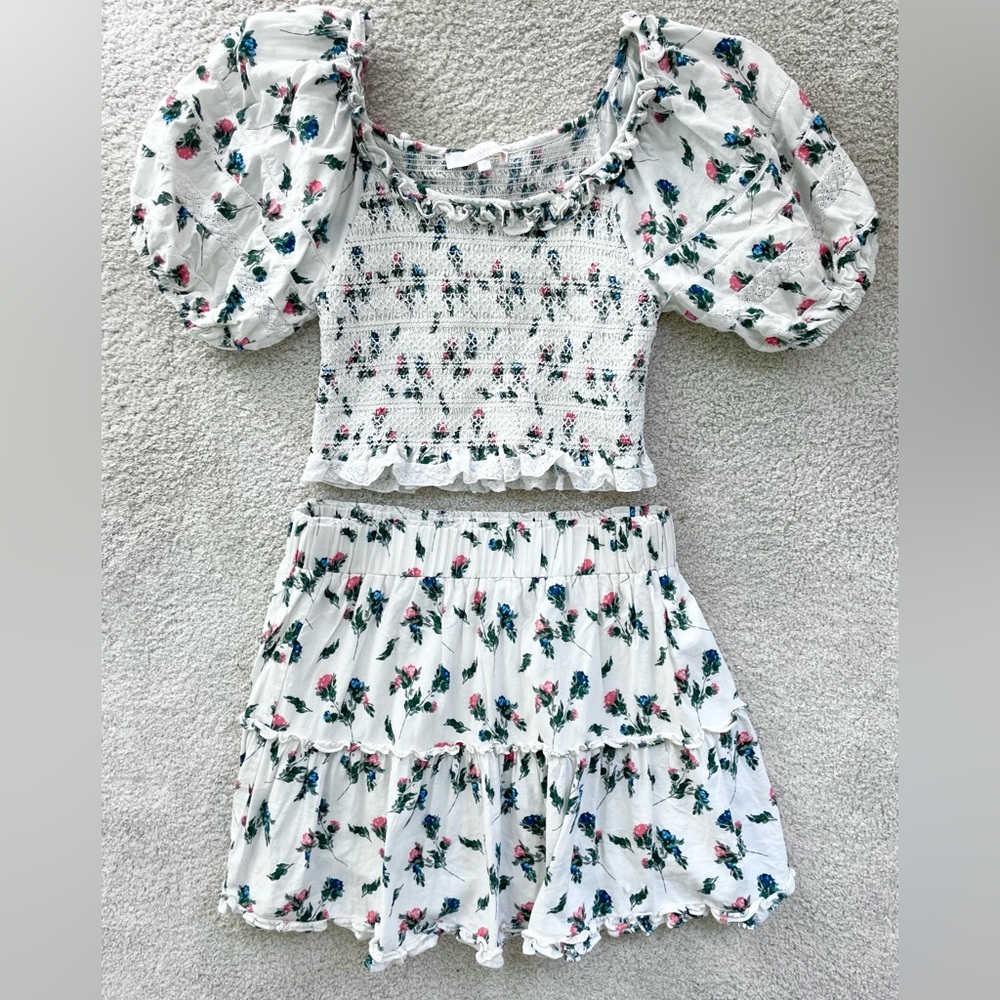 Olivaceous Two Piece Floral Skirt & Top Set